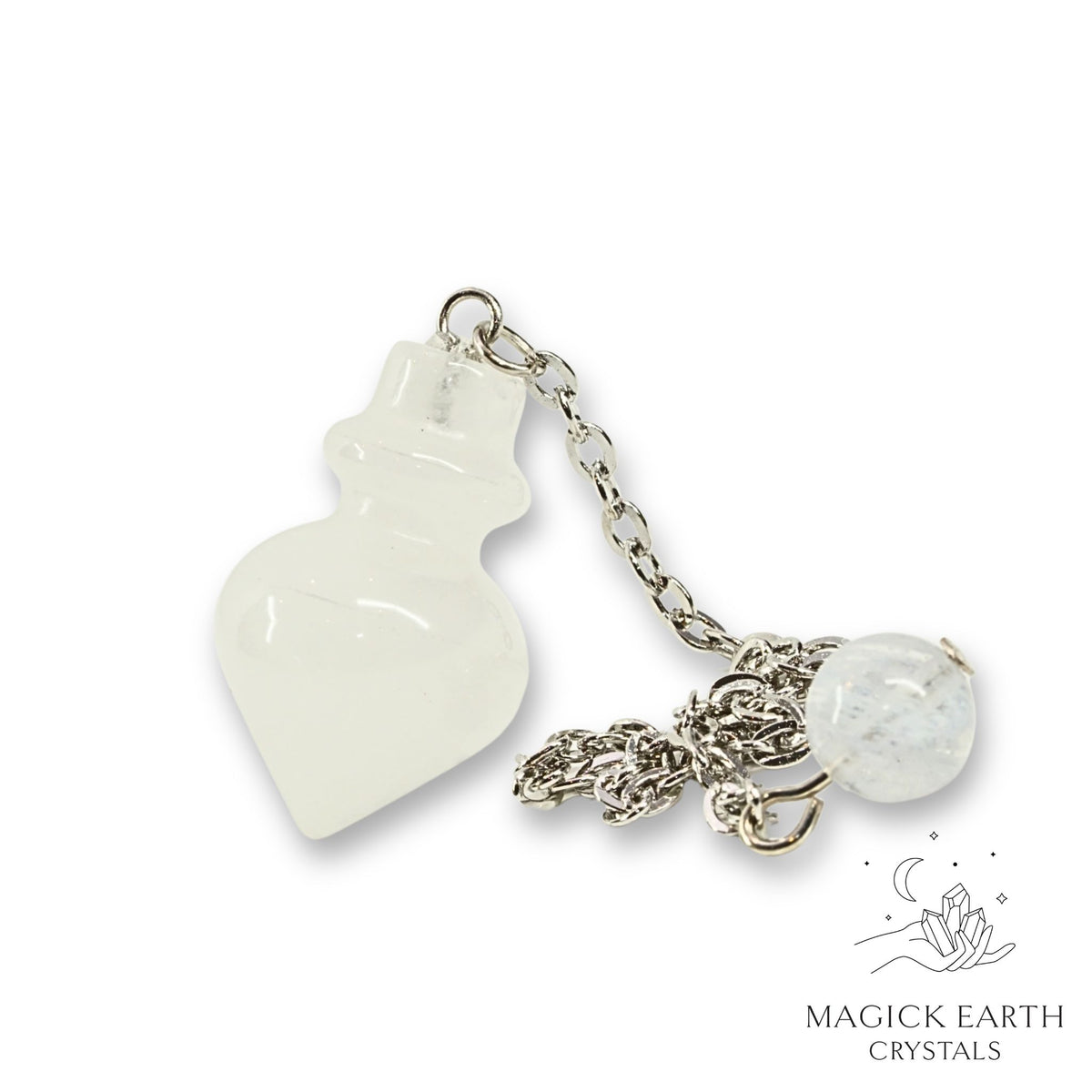 Natural Clear Quartz crystal flask pendulum view a