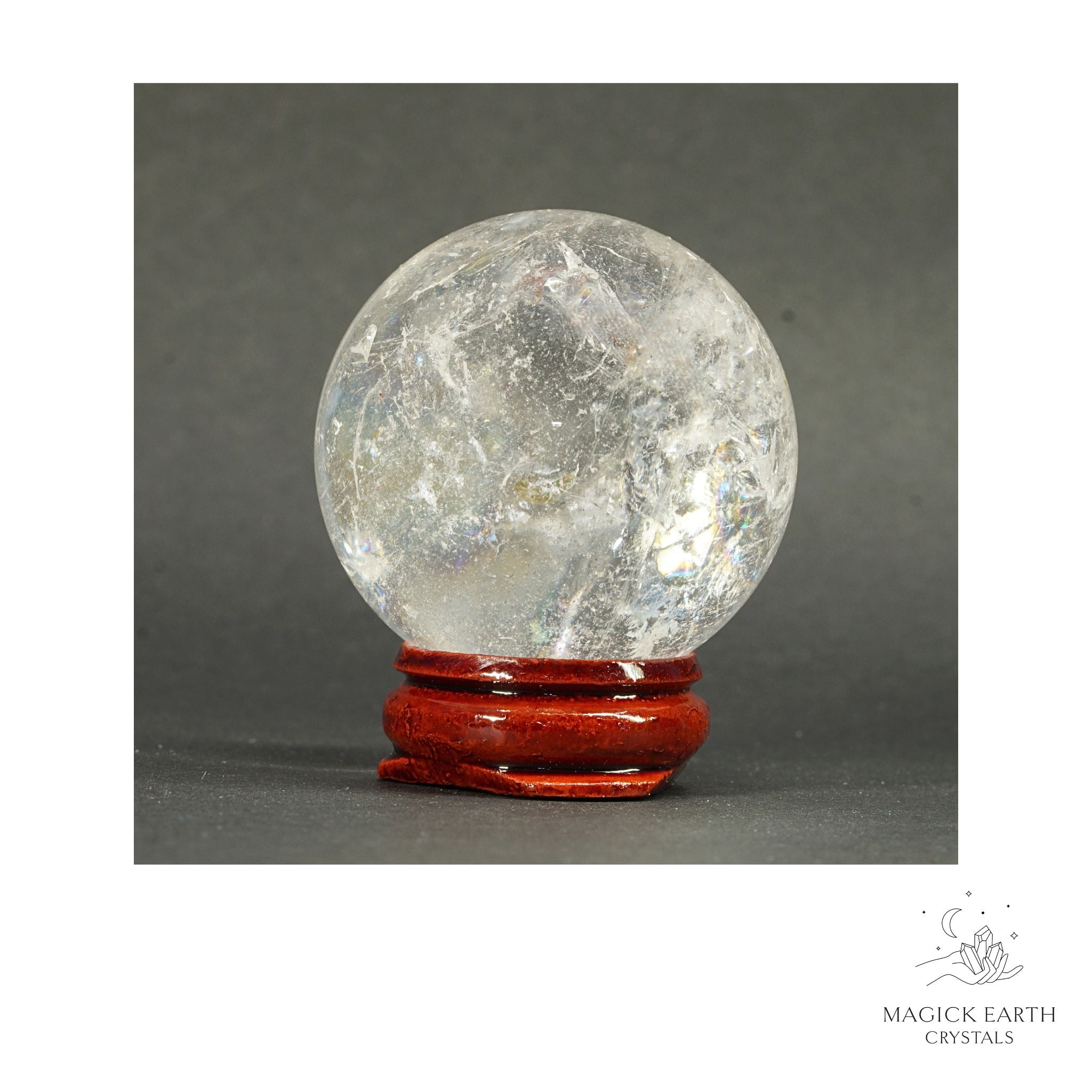 Natural Clear Quartz Crystal sphere 43mm view c
