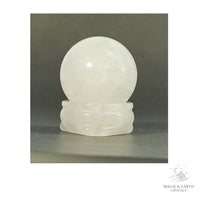 Natural Clear Quartz crystal sphere with clear quartz stand view a