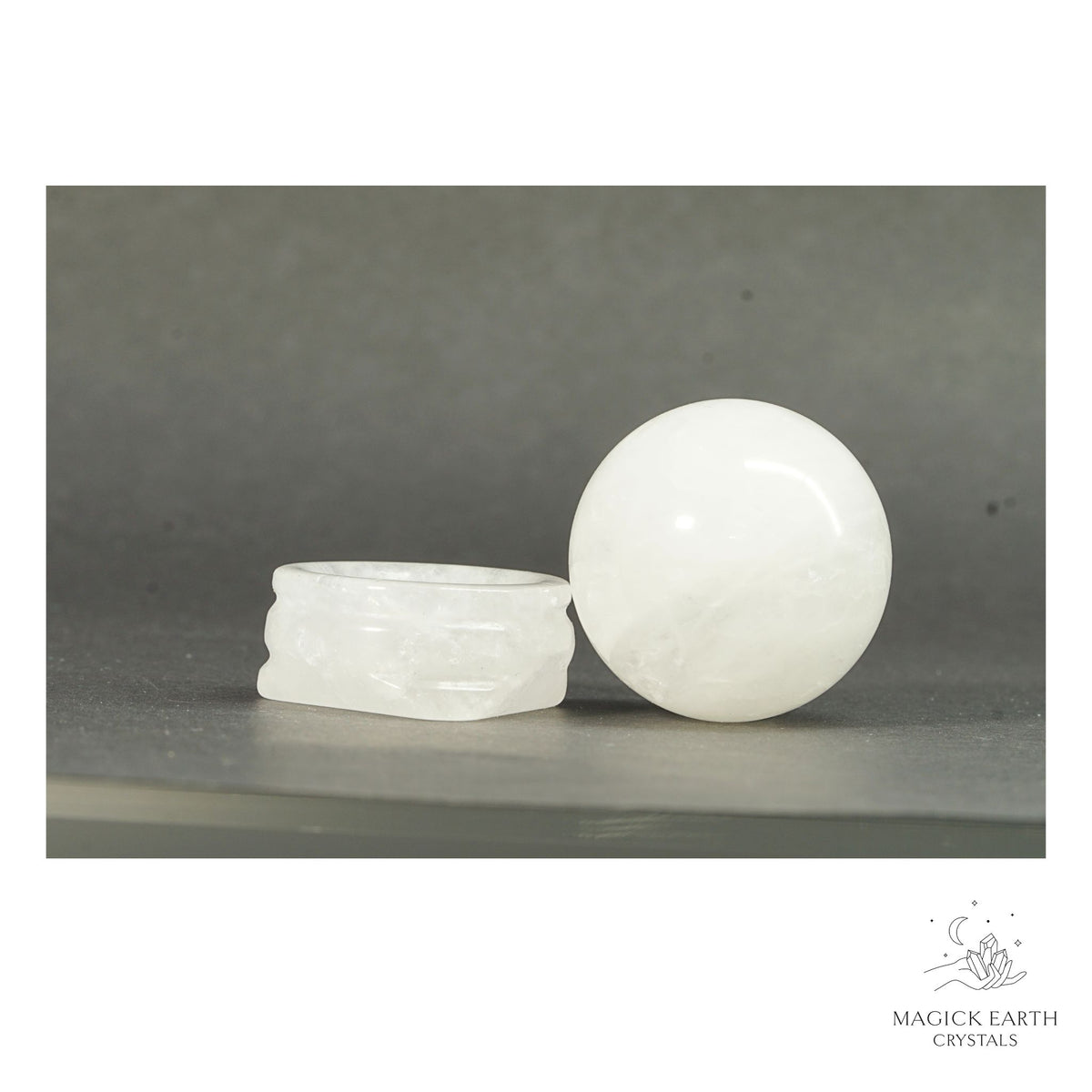 Natural Clear Quartz crystal sphere with clear quartz stand view b