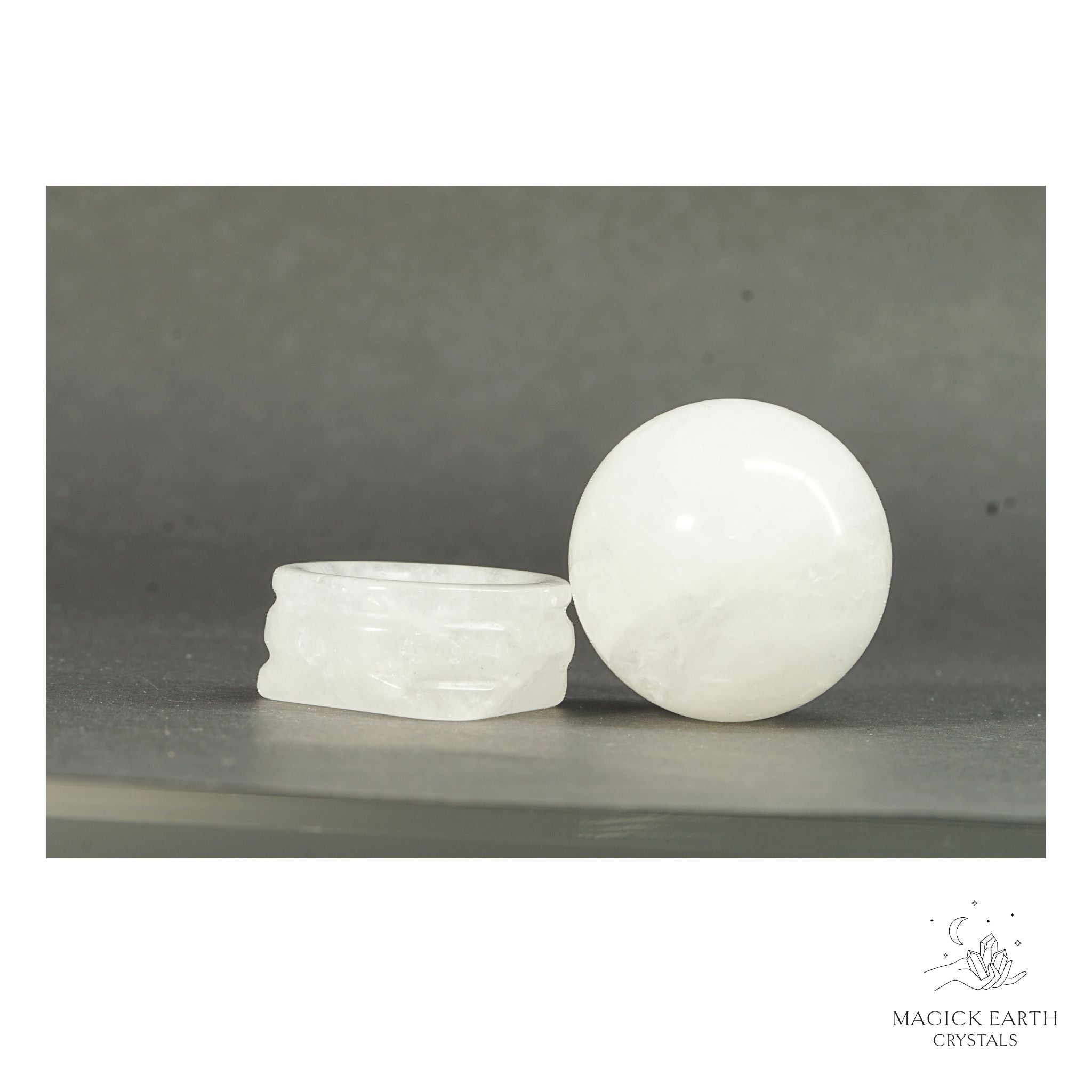 Natural Clear Quartz crystal sphere with clear quartz stand view b