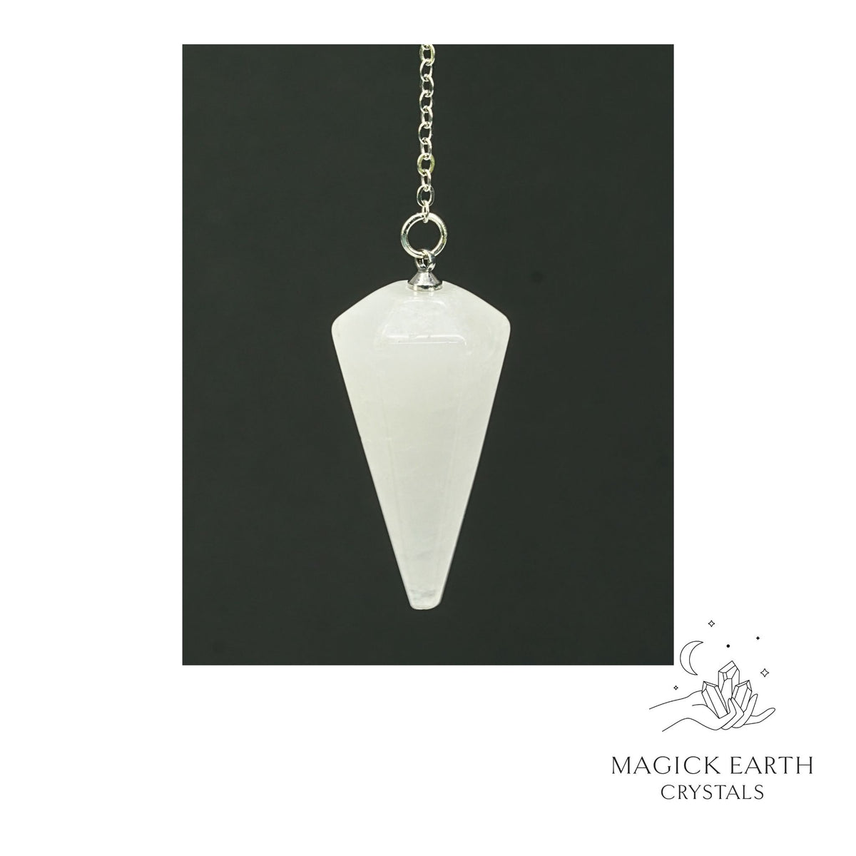 Natural Clear Quartz crystal large cone pendulum view b