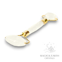 Clear Quartz  Massage Roller With Gold Finish For Amplified Insight