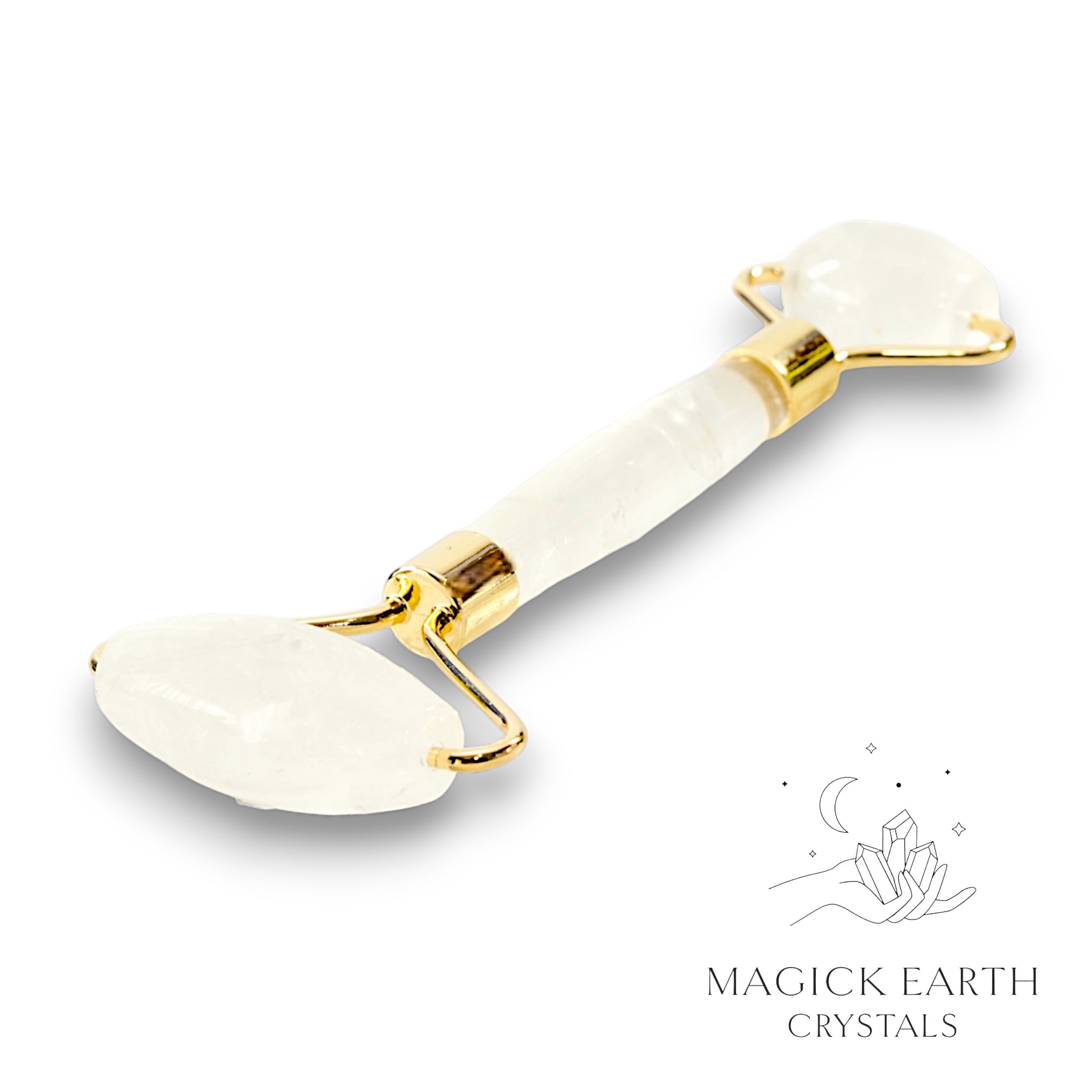 Clear Quartz  Massage Roller With Gold Finish For Amplified Insight