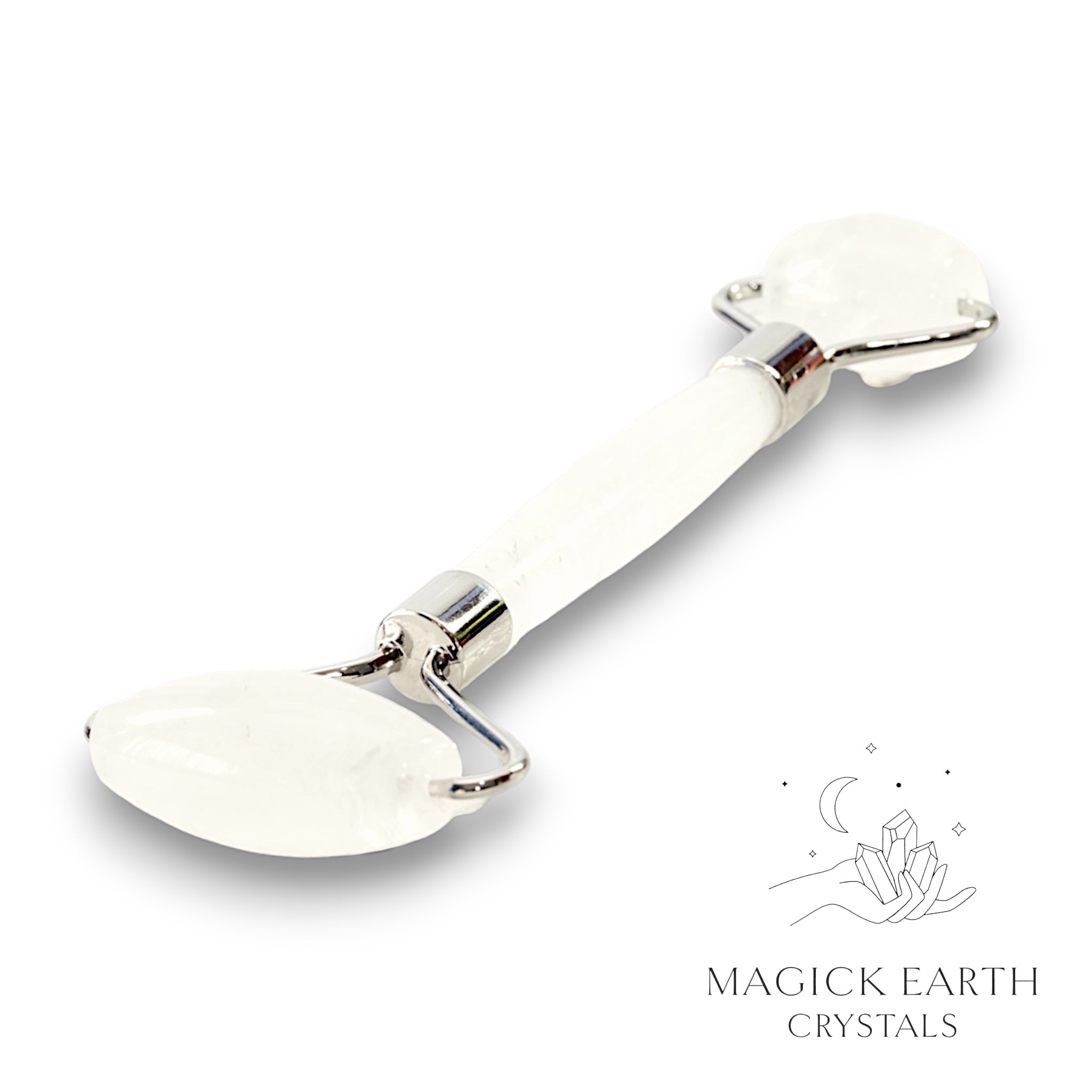 Clear Quartz Massage Roller With Platinum Finish For Amplified Insight