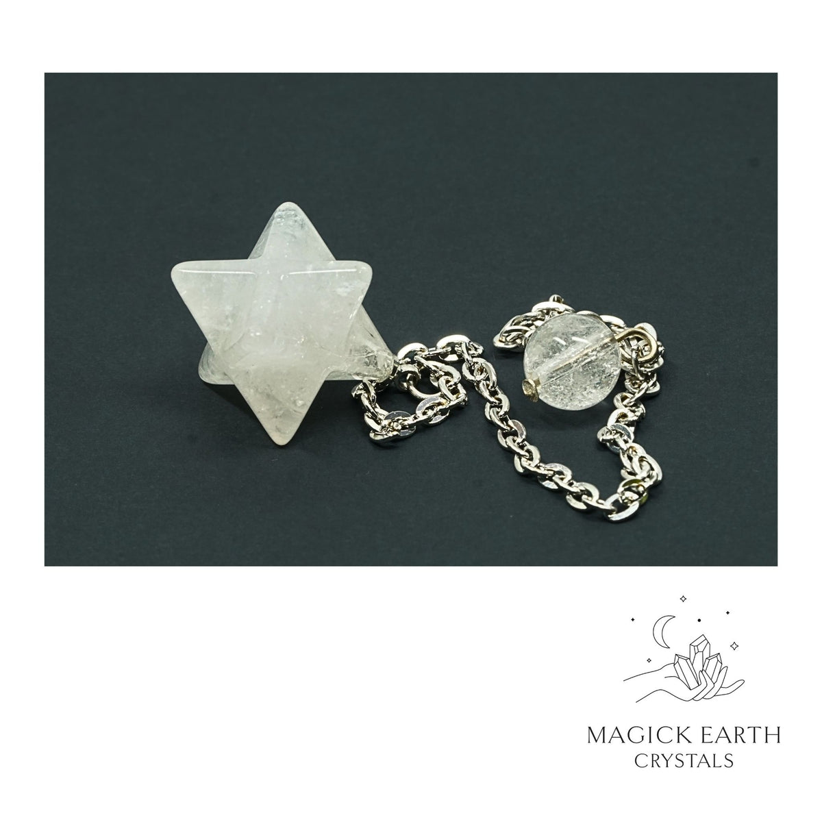 Natural Clear Quartz merkaba crystal pendulum view a