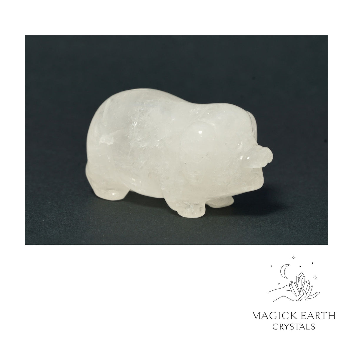 Natural Clear Quartz crystal pig figurine view a