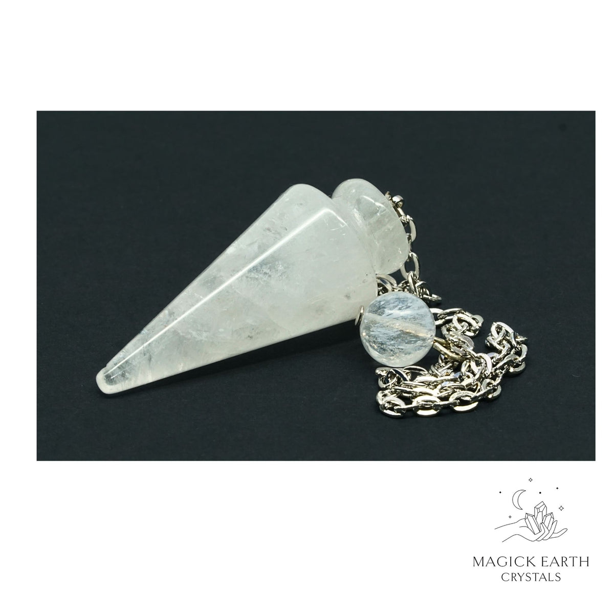 Natural Clear Quartz spike crystal pendulum view a