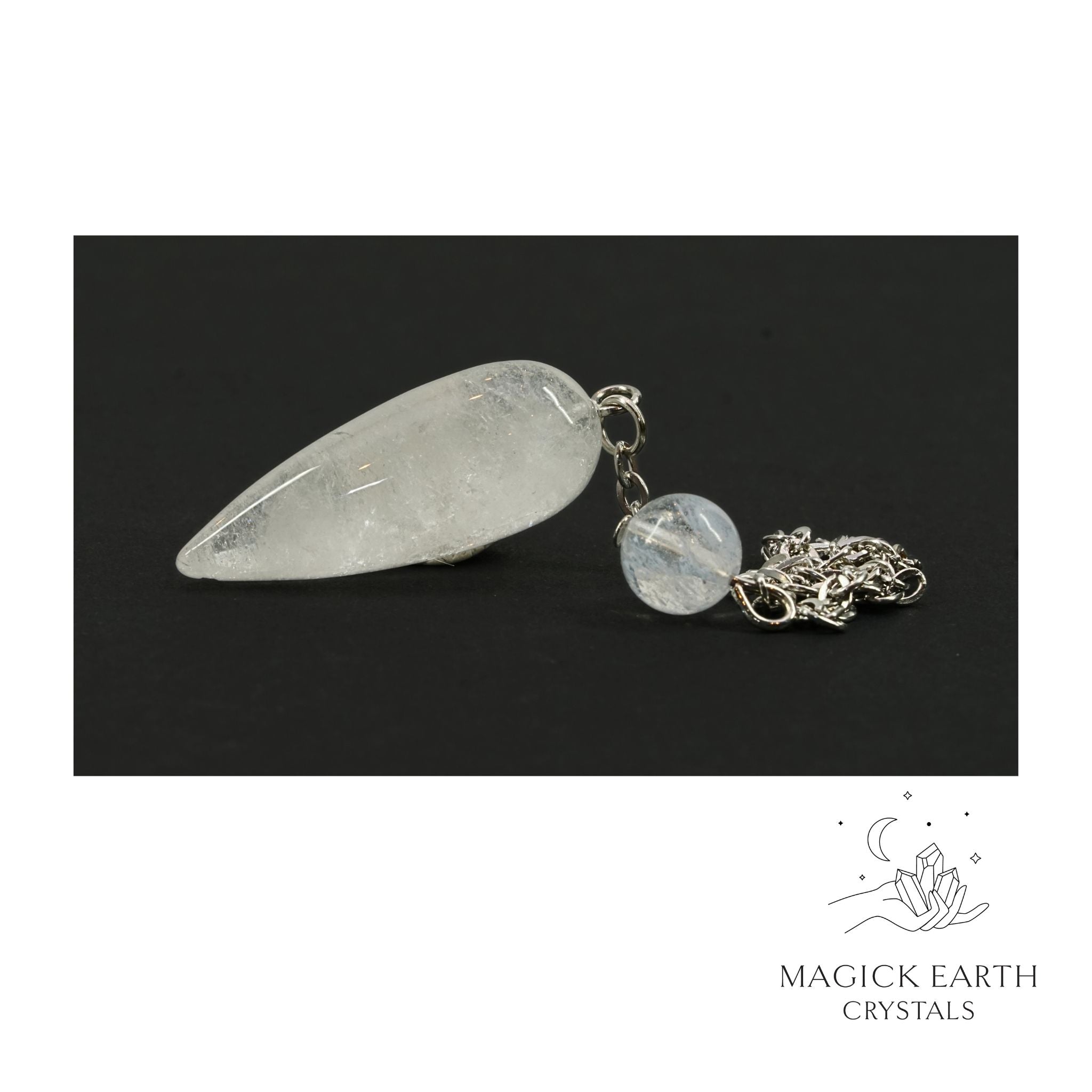 Natural Clear Quartz teardrop crystal pendulum view a