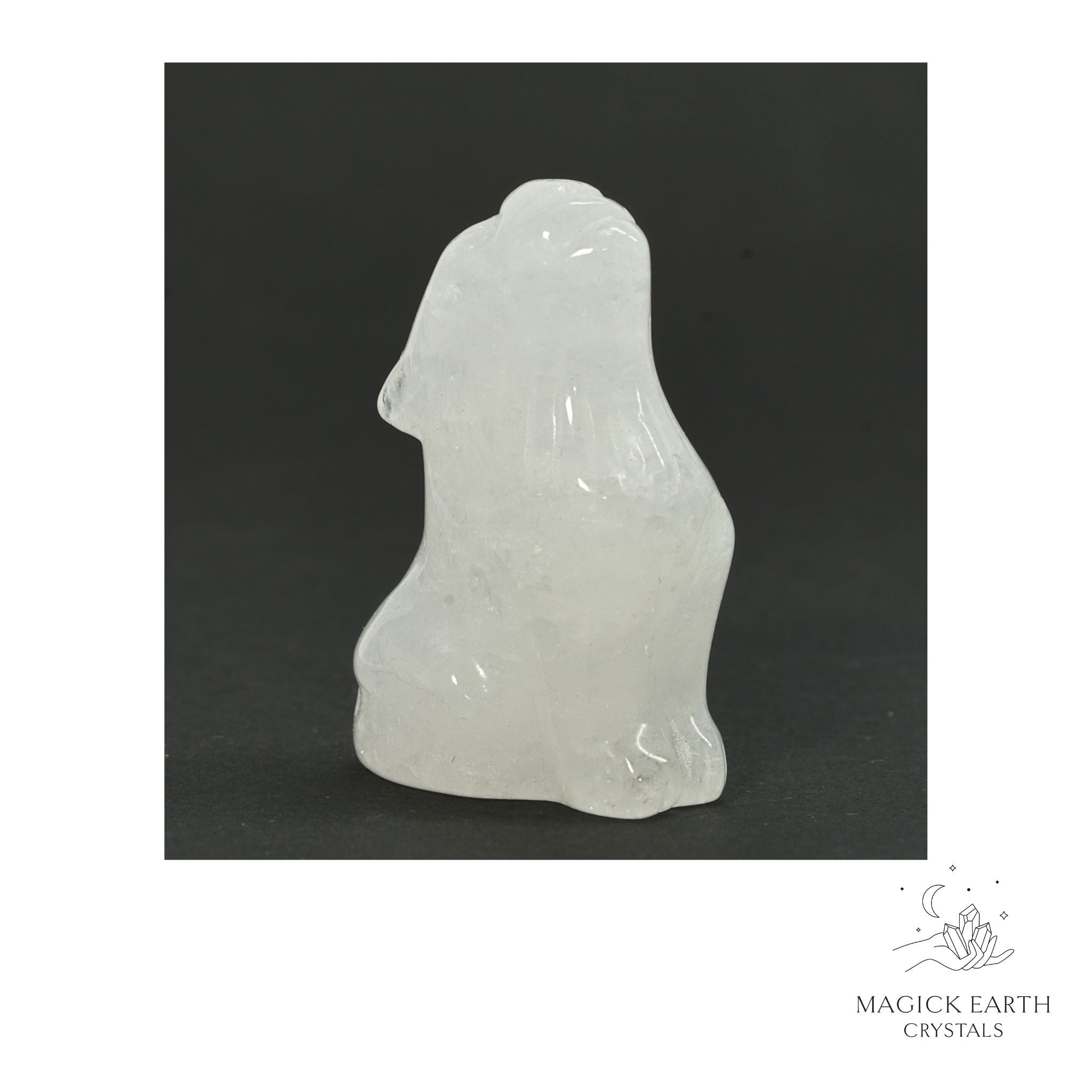 Natural Clear Quartz crystal wolf figurine view a