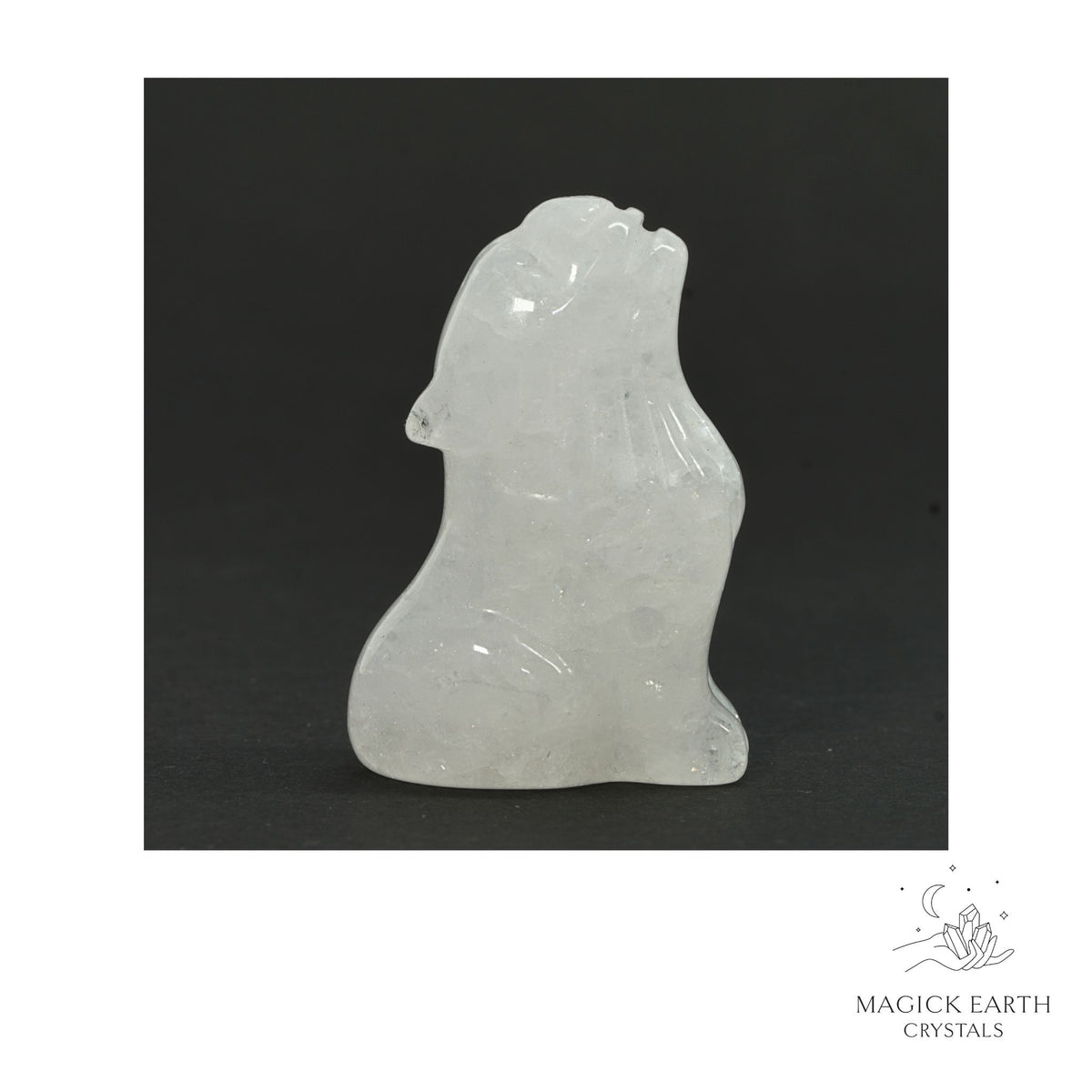 Natural Clear Quartz crystal wolf figurine view b