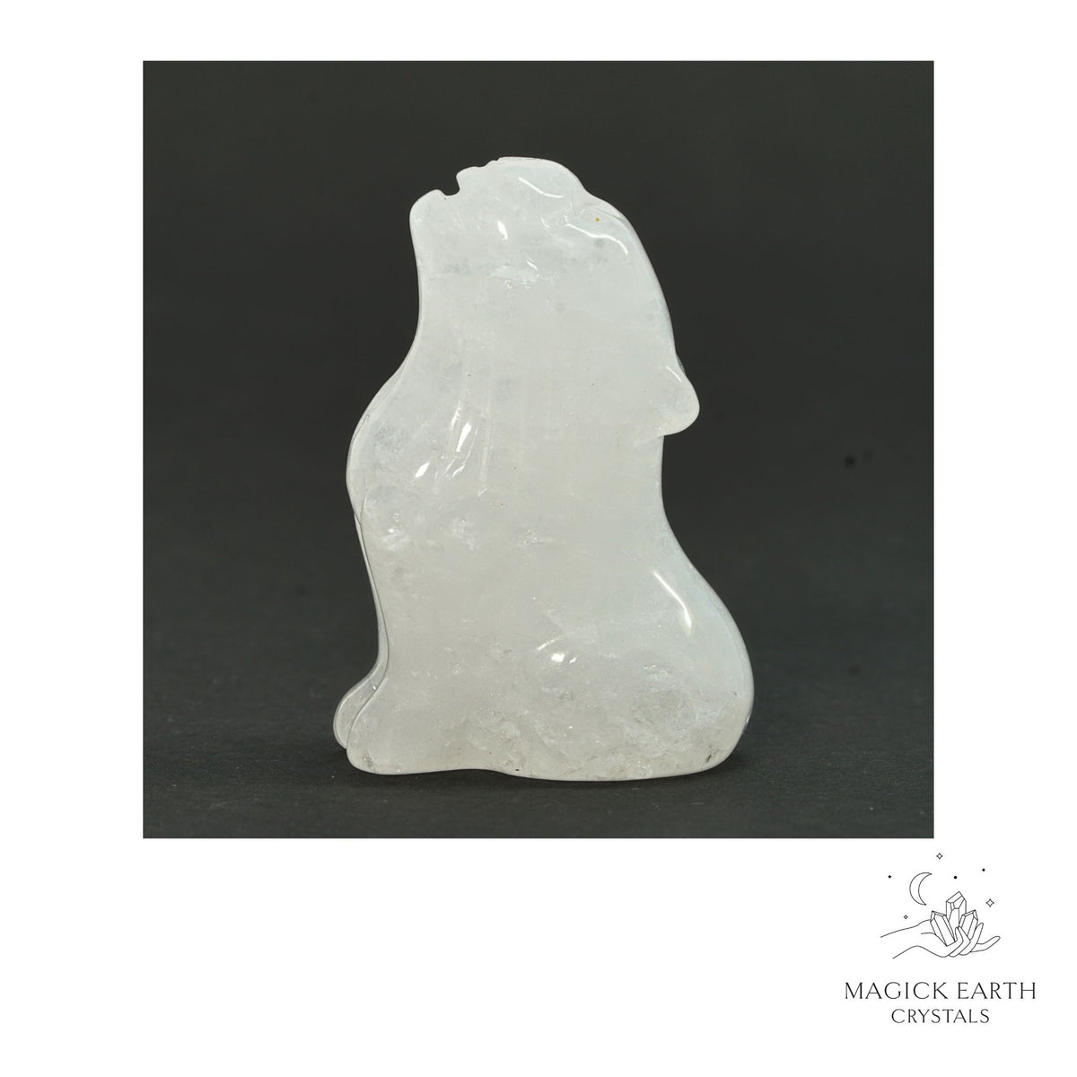 Natural Clear Quartz crystal wolf figurine view c