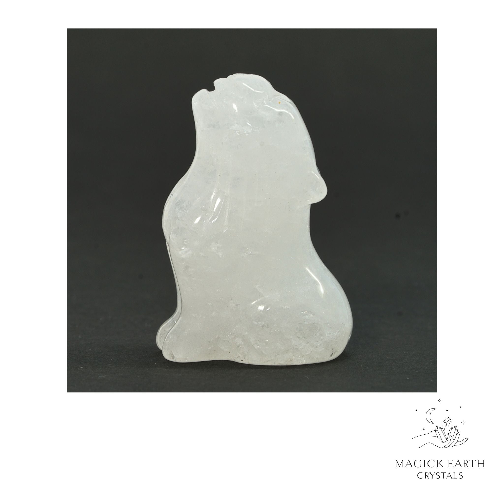 Natural Clear Quartz crystal wolf figurine view c