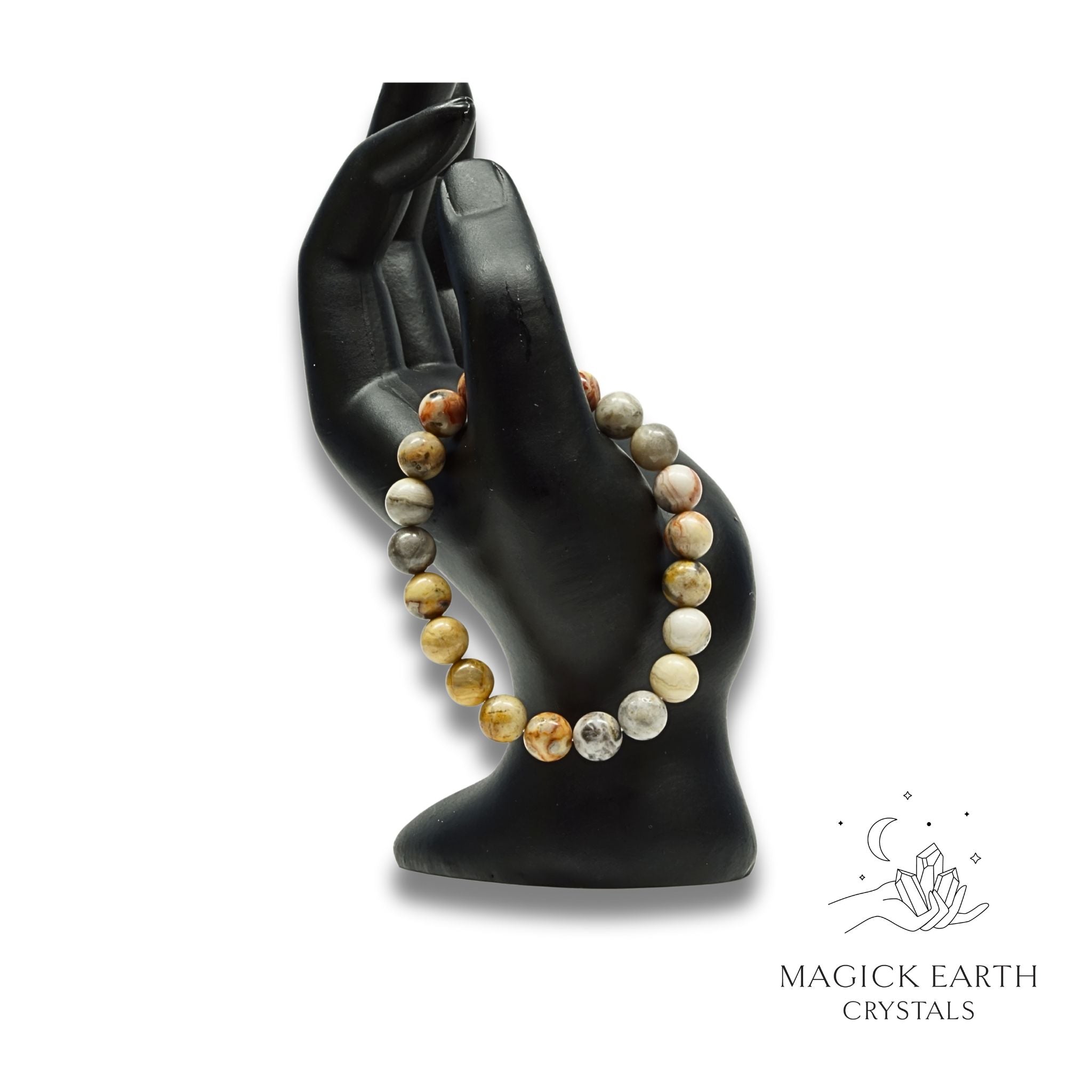 Natural Crazy Agate 8mm round bead crystal bracelet view b
