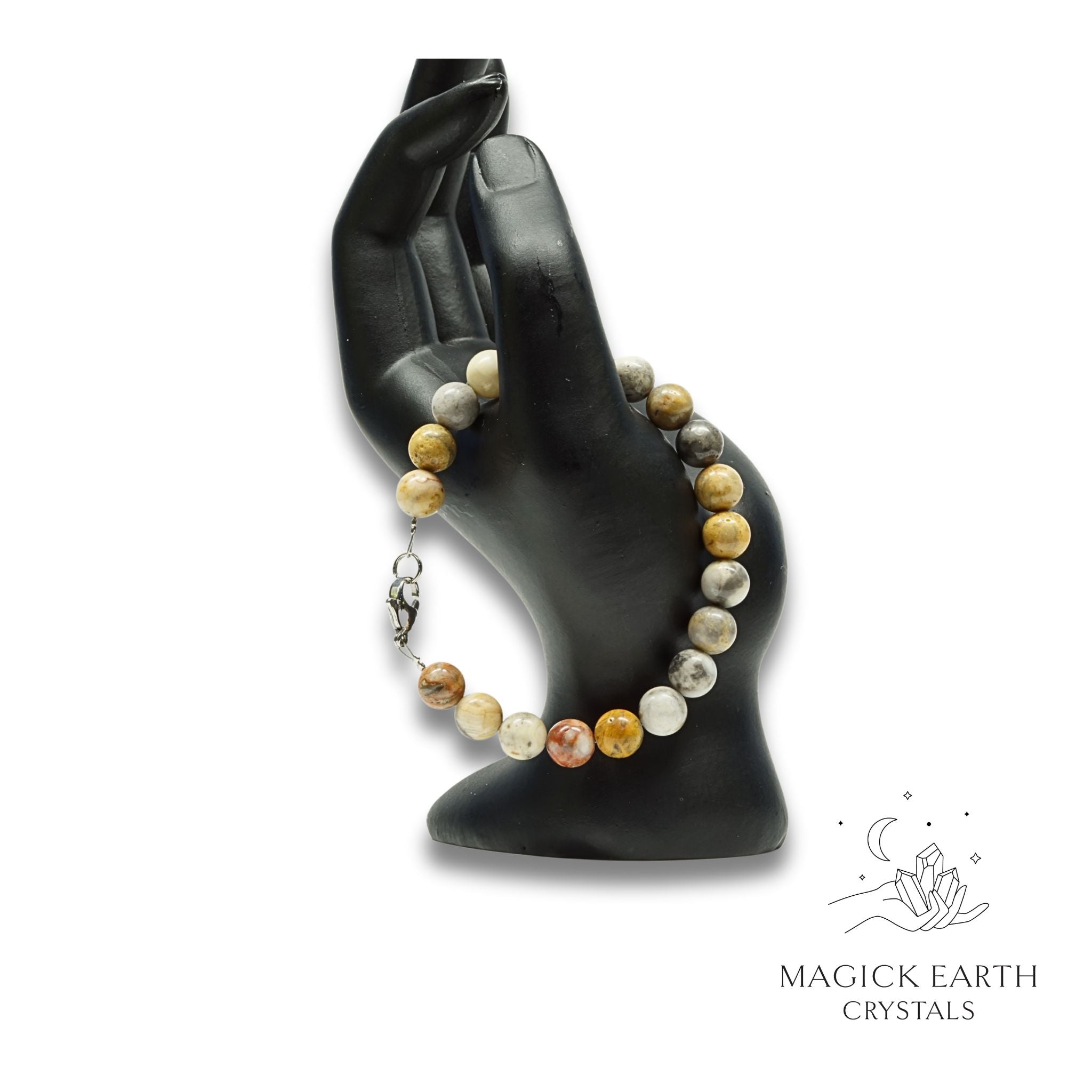 Natural Crazy Agate 8mm round bead crystal bracelet view d
