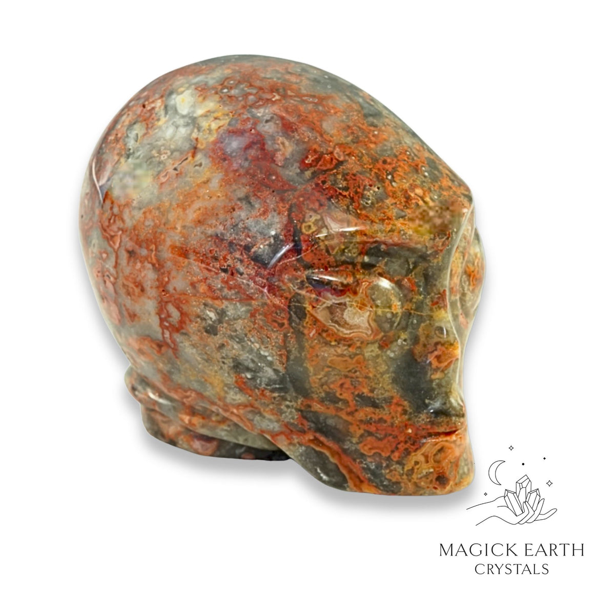 Natural Crazy Agate crystal alien skull view a