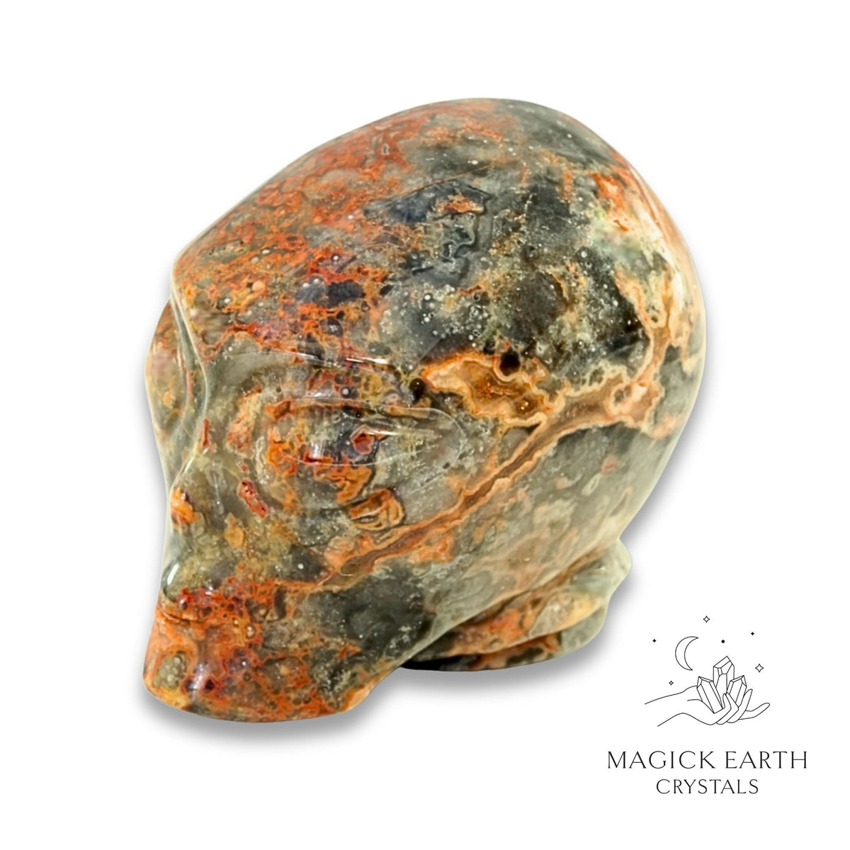 Natural Crazy Agate crystal alien skull view b