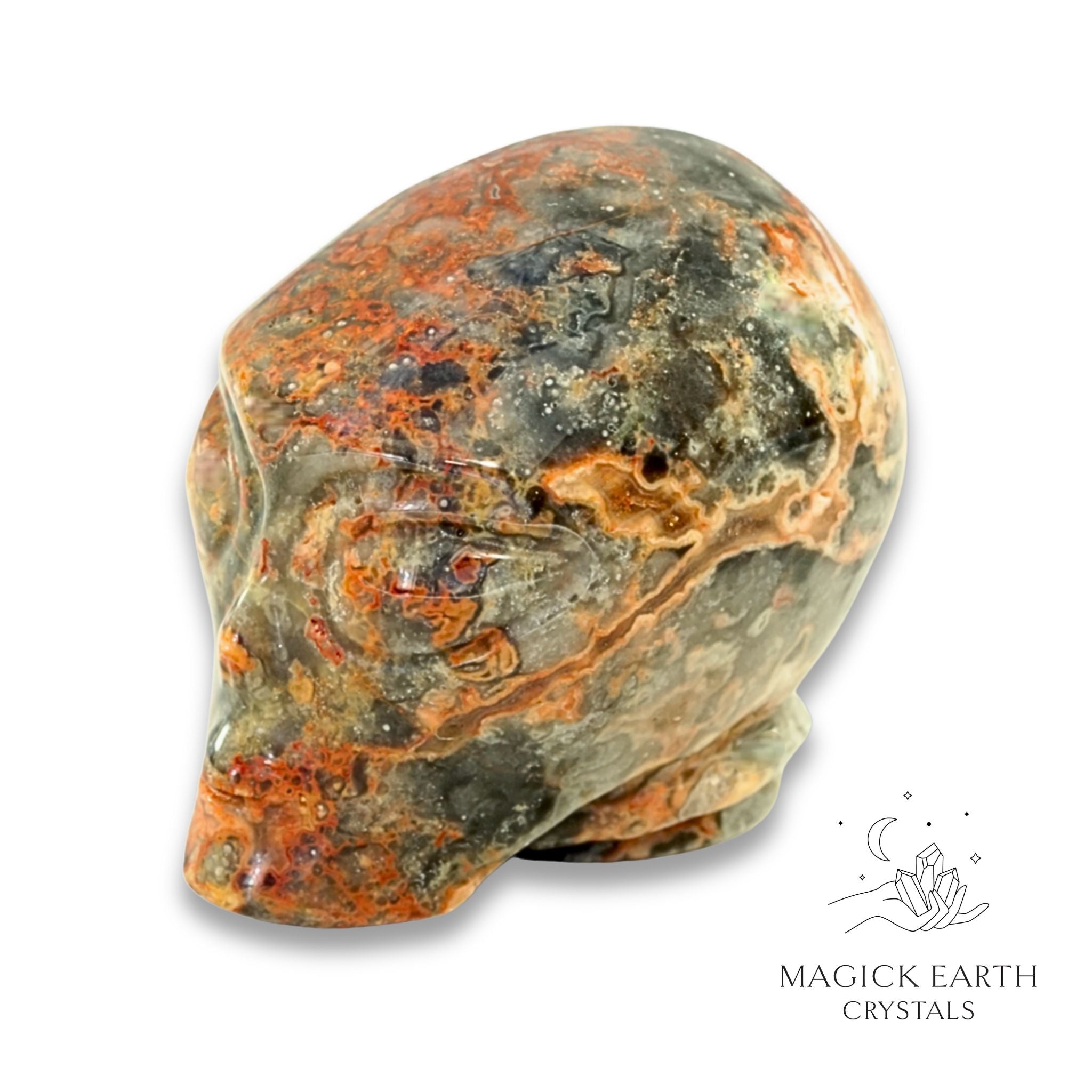 Natural Crazy Agate crystal alien skull view b