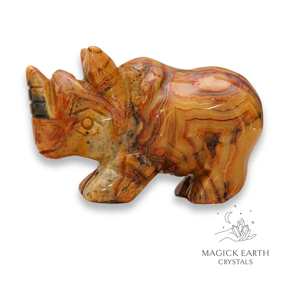 Natural Crazy Agate crystal rhinoceros figurine view b