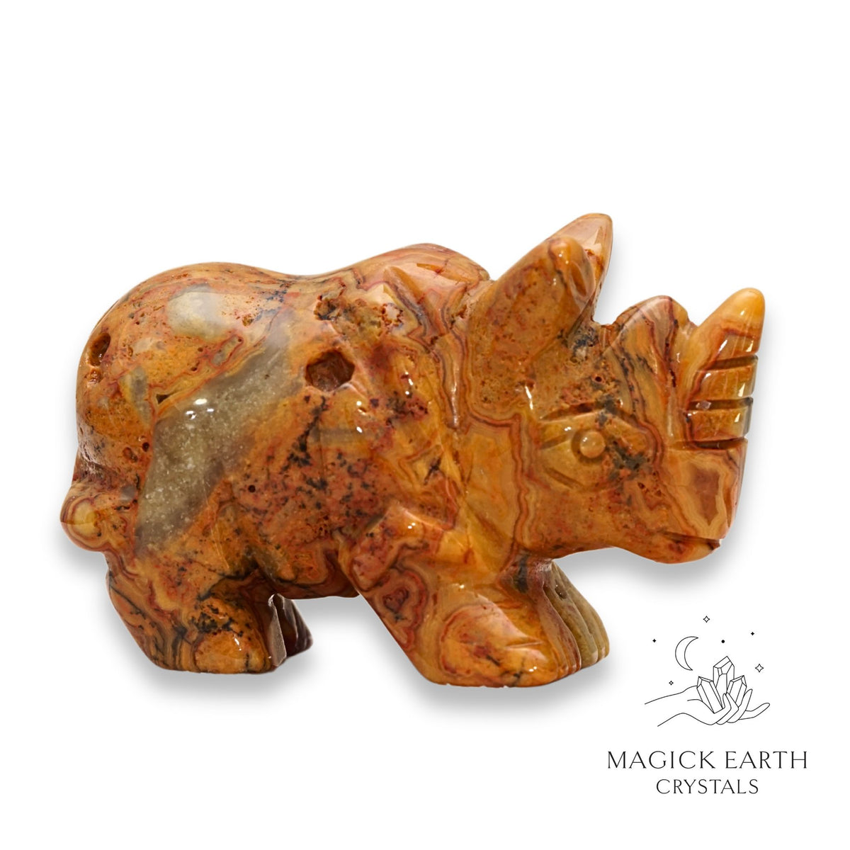 Natural Crazy Agate crystal rhinoceros figurine right view