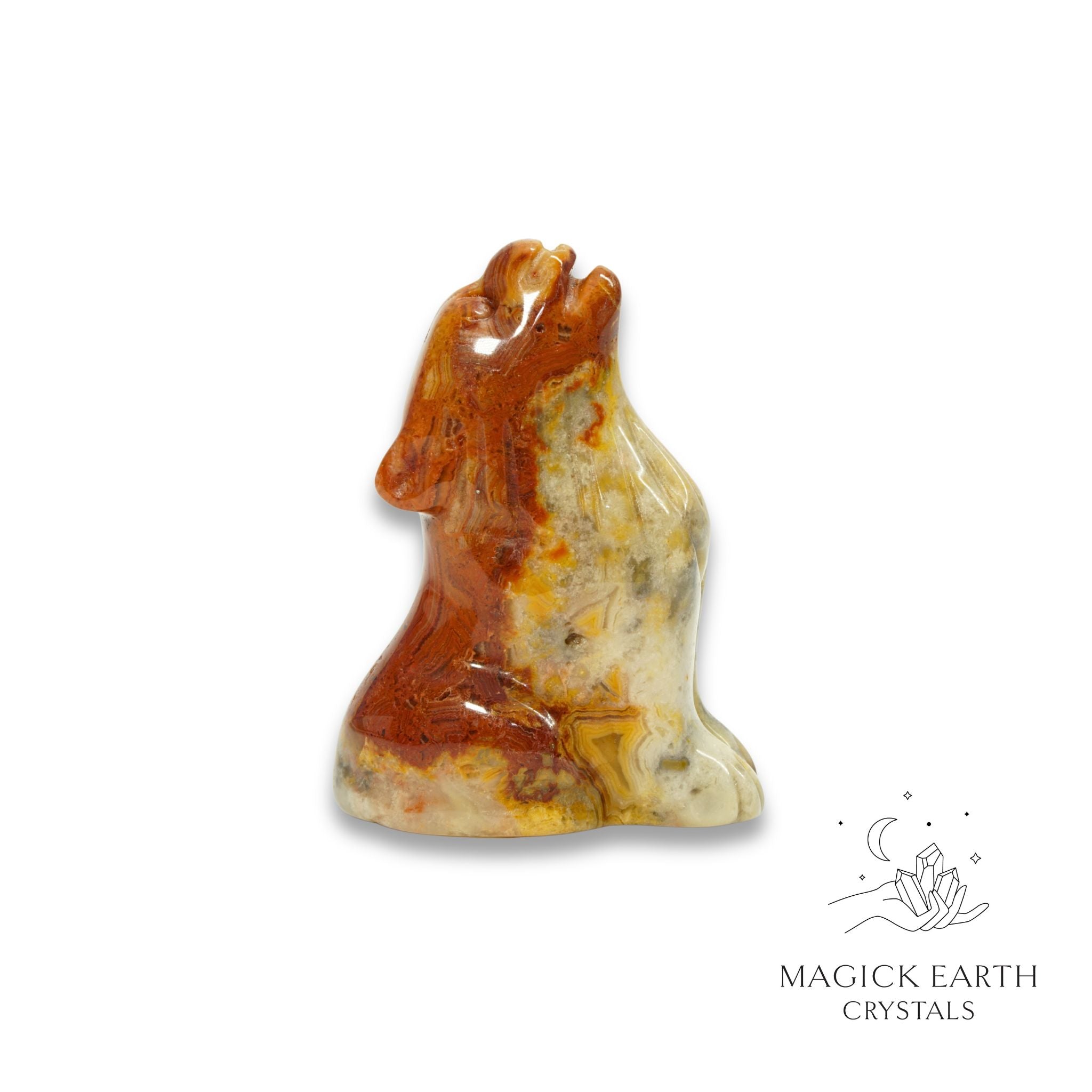 Natural Crazy Agate crystal wolf figurine view d