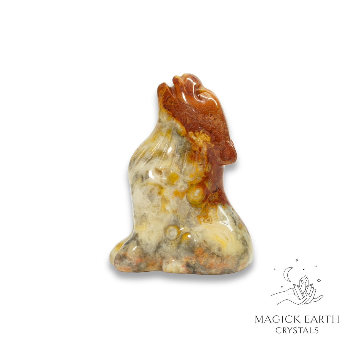 Natural Crazy Agate crystal wolf figurine view e
