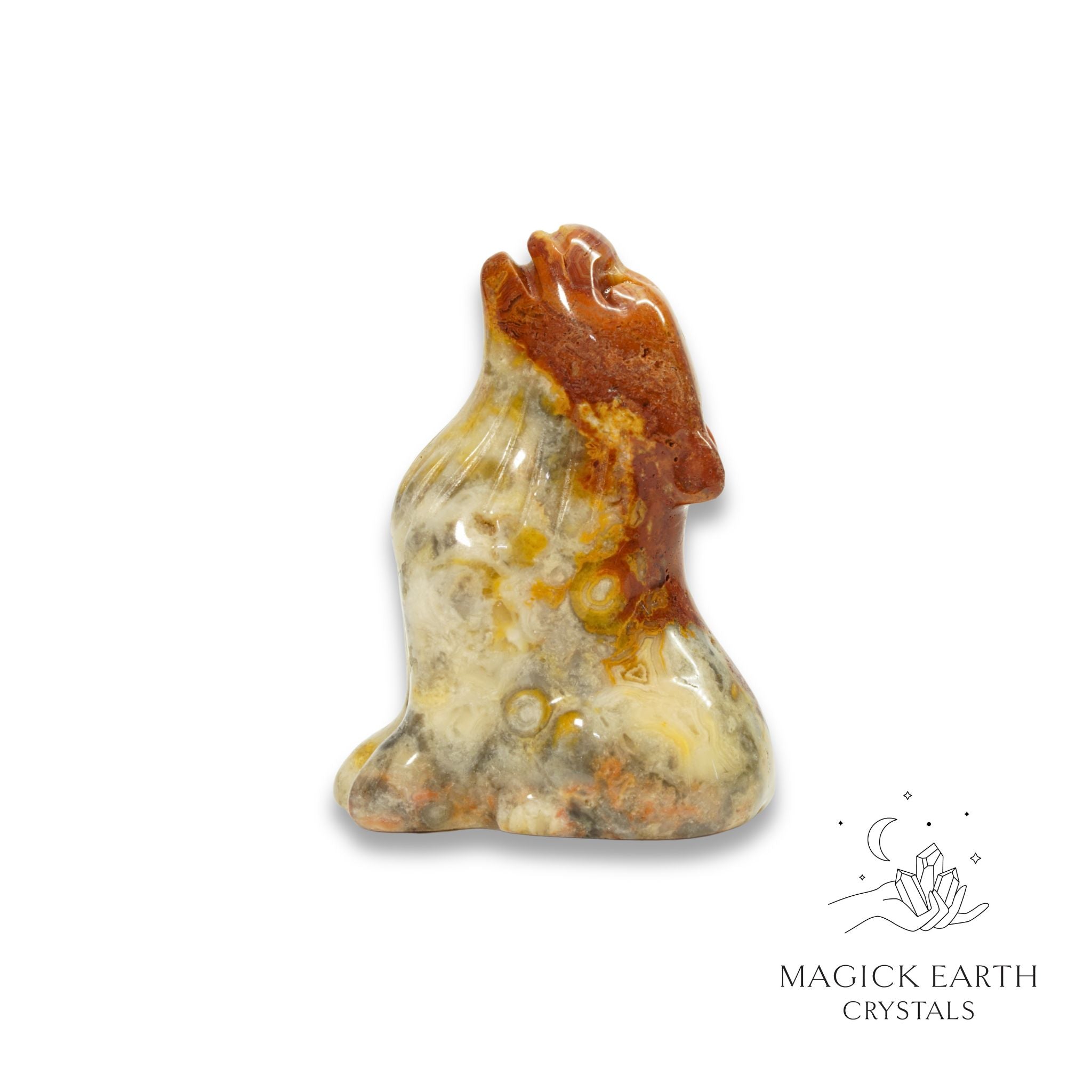 Natural Crazy Agate crystal wolf figurine view e