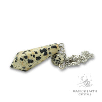 Dalmatian Jasper Bullet Pendulum Horizontal View for Playful Protection