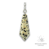 Dalmatian Jasper Bullet Pendulum Vertical View for Playful Protection