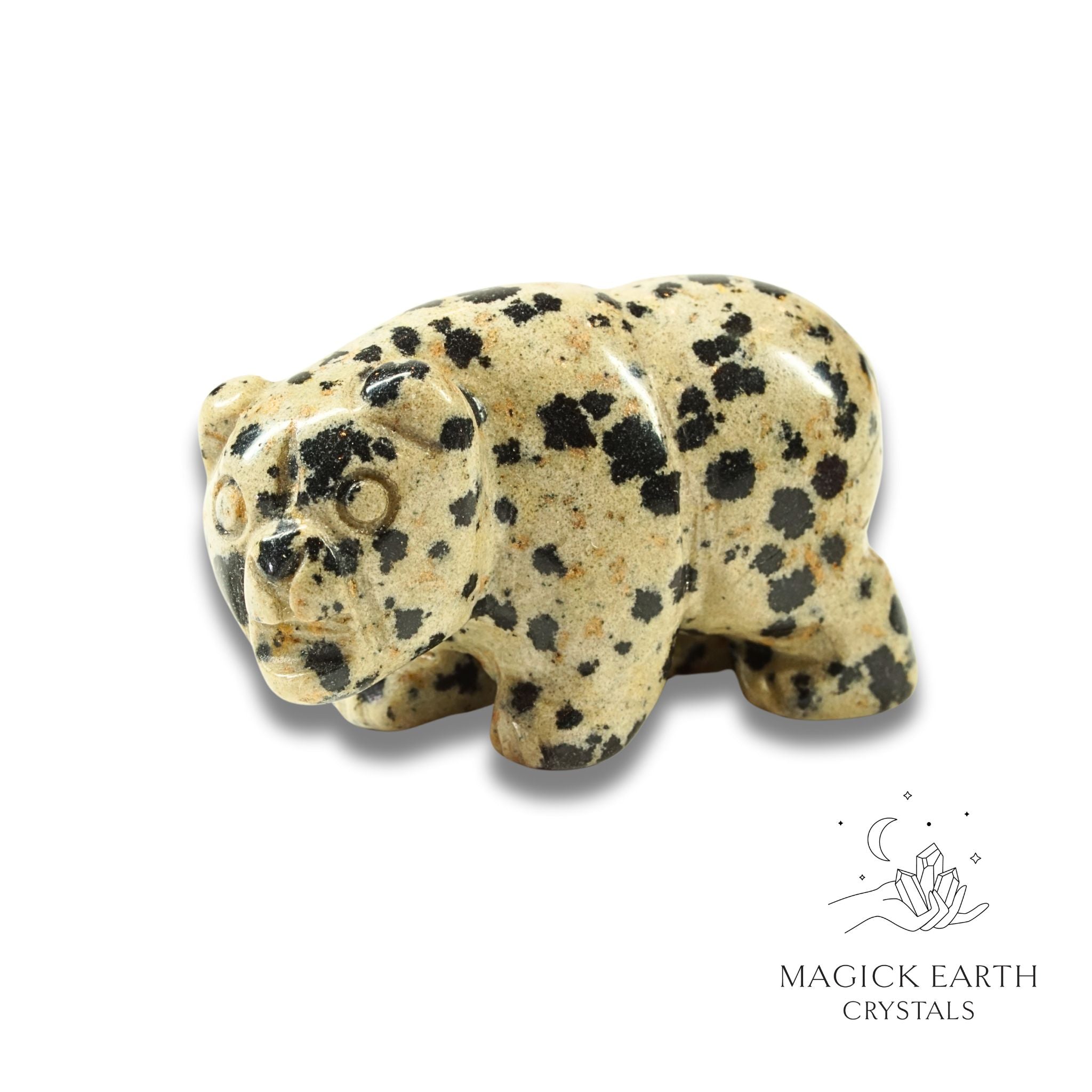 Natural Dalmatian Jasper crystal bear figurine view a