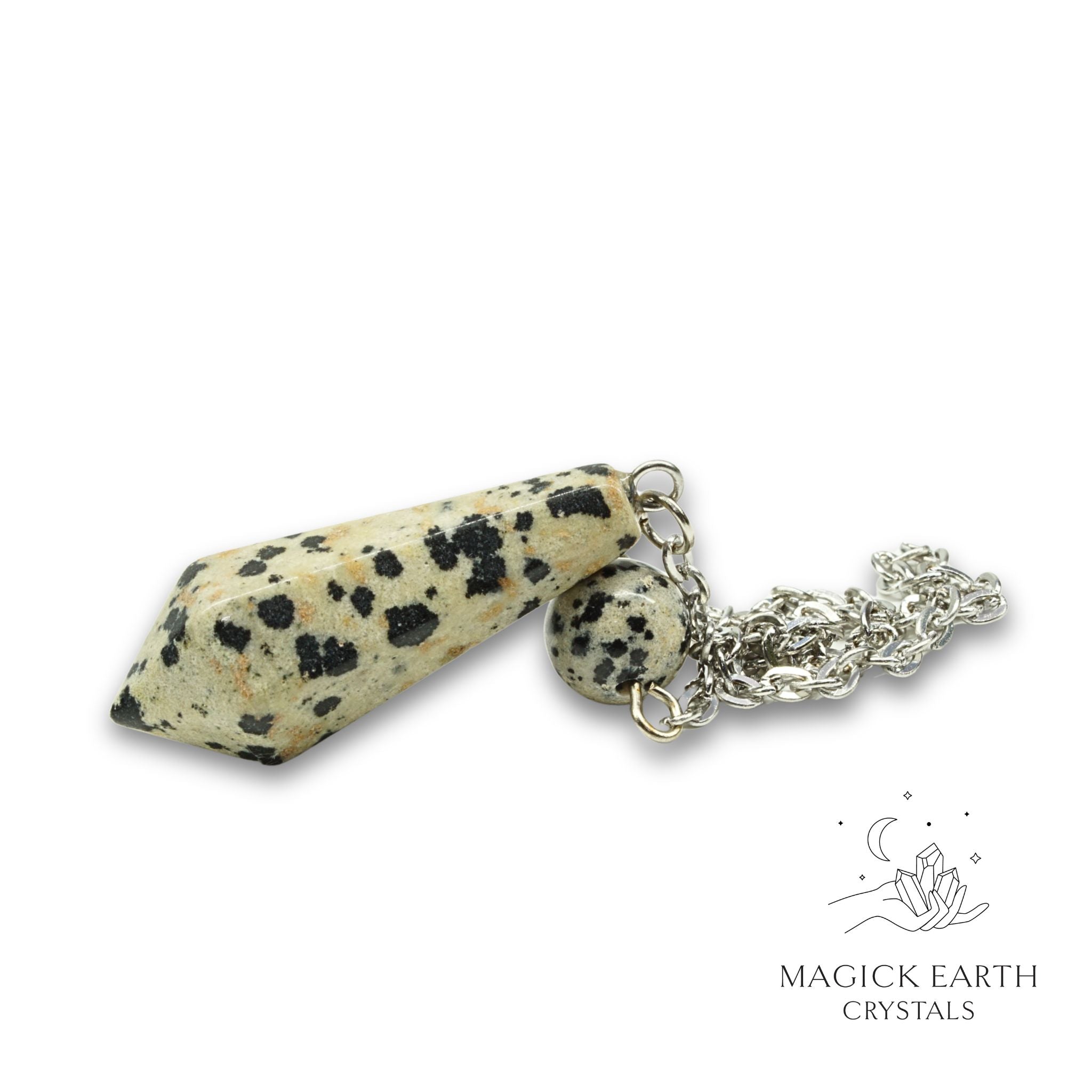 Natural Dalmatian Jasper crystal bullet pendulum view a