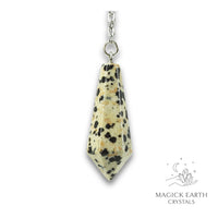 Natural Dalmatian Jasper crystal bullet pendulum view b