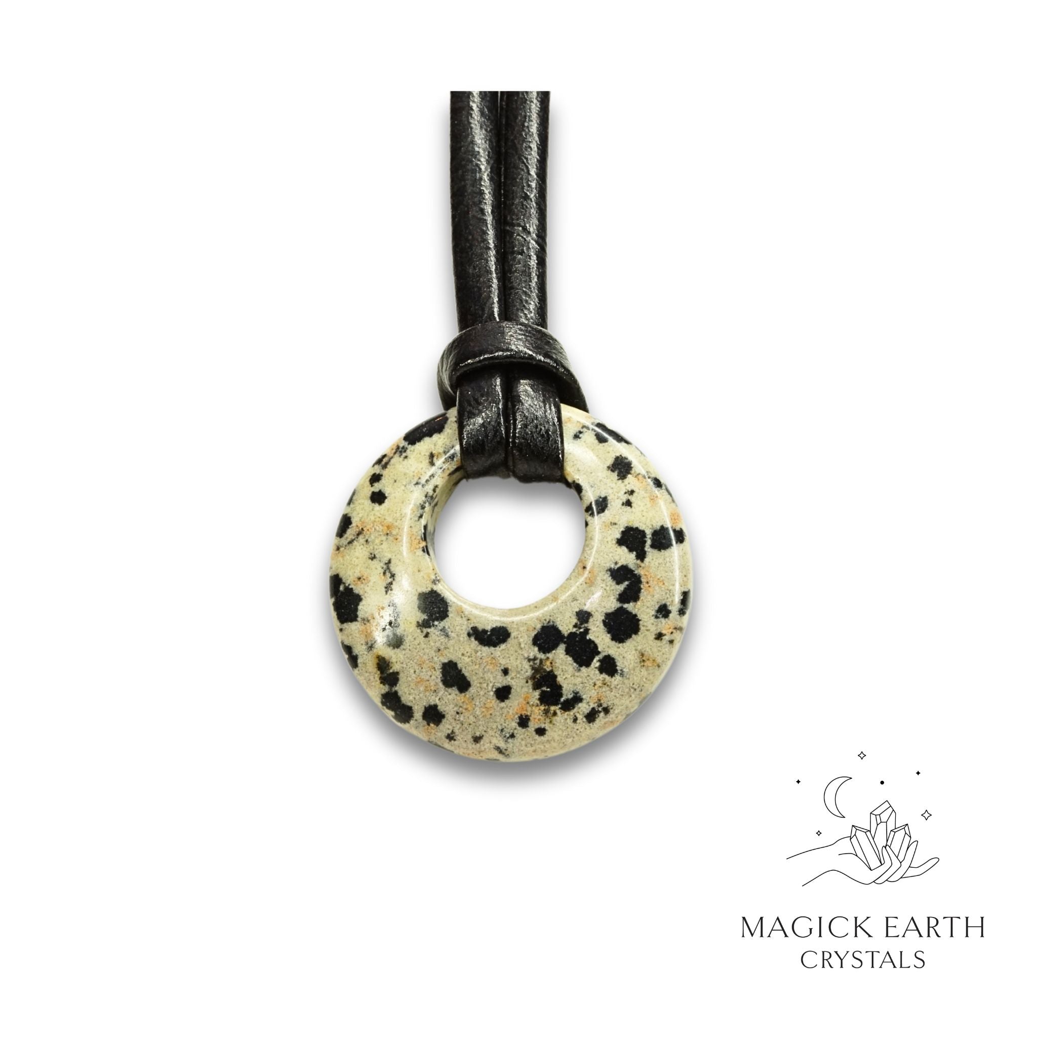 Natural Dalmatian Jasper crystal offset donut pendant