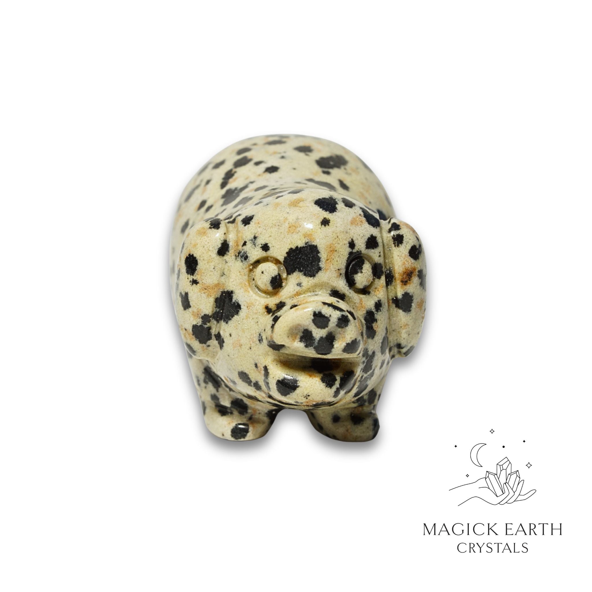 Natural Dalmatian Jasper crystal pig figurine view c