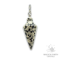 Natural Dalmatian Jasper spire crystal pendulum view b