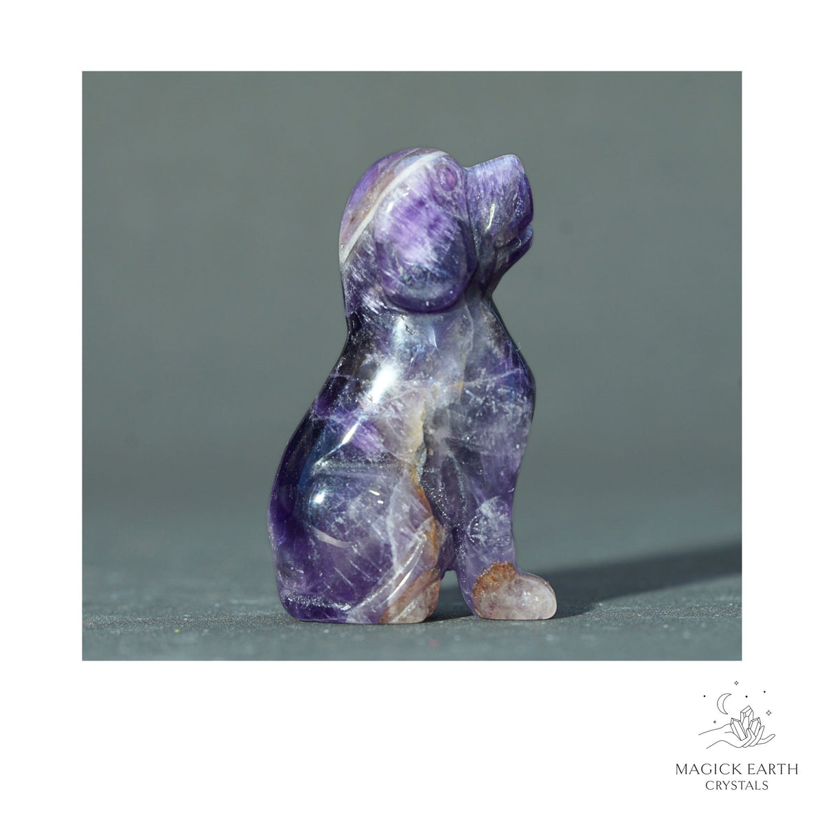 Natural Dark Amethyst crystal dog figurine 50mm view a