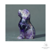 Natural Dark Amethyst crystal dog figurine 50mm view b