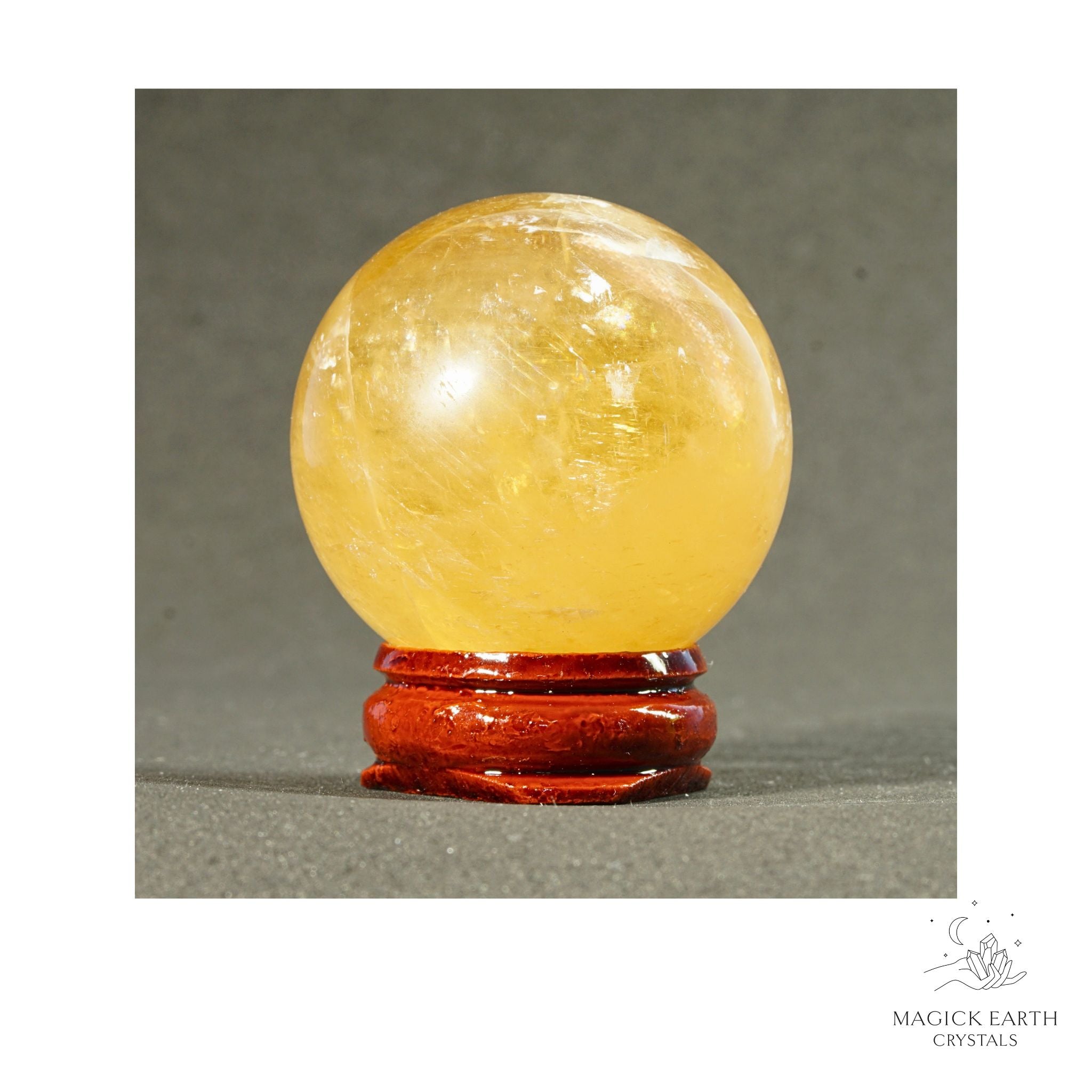 Natural Dark Honey Calcite crystal sphere 41mm view a