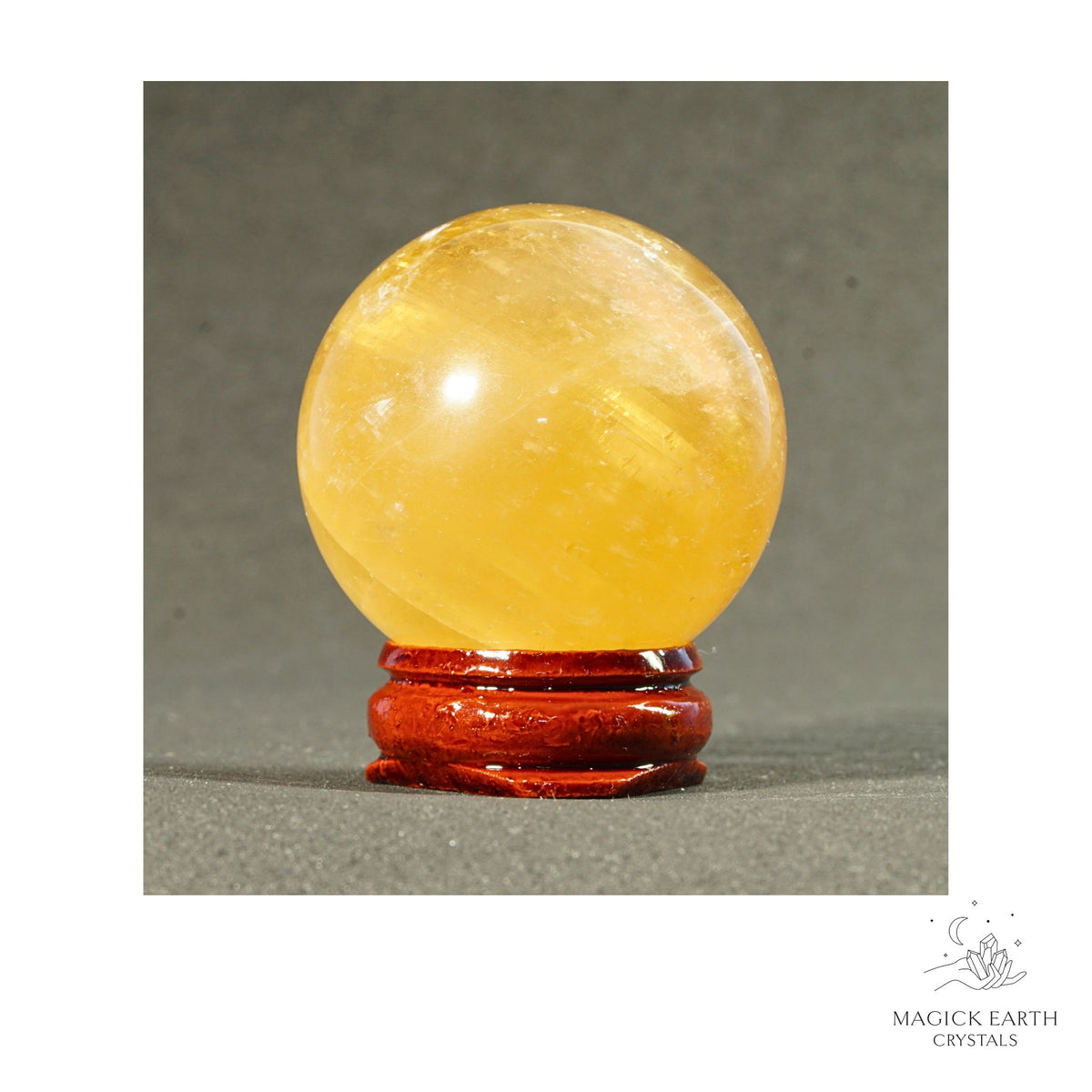 Natural Dark Honey Calcite crystal sphere 41mm view b