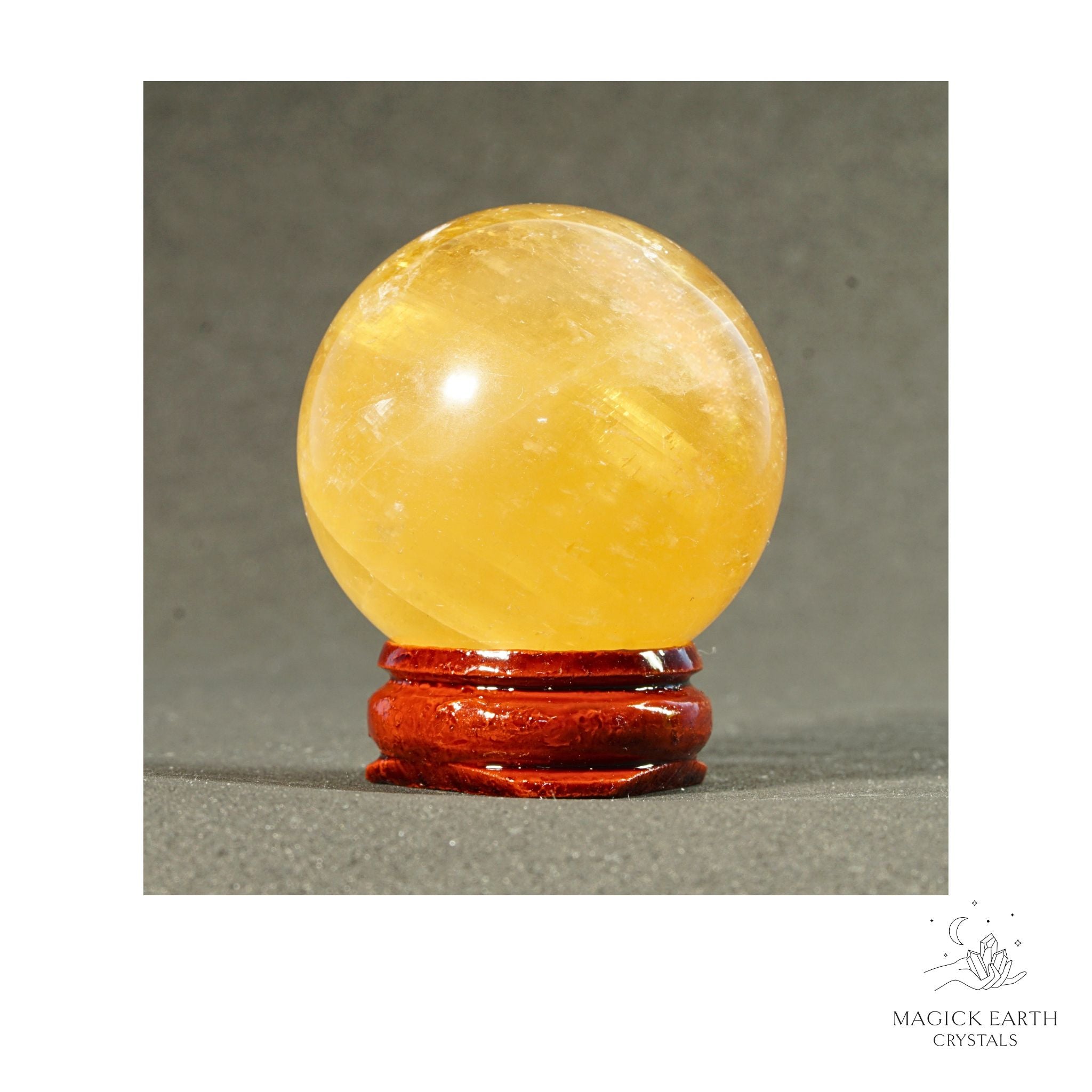 Natural Dark Honey Calcite crystal sphere 41mm view b