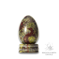 Dragons Blood Jasper Crystal Egg With Stand Vertical View A for Gentle Strength