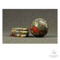 Natural Dragons Blood Jasper crystal sphere with Dragons Blood Jasper Stand view b