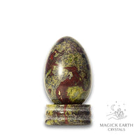 Natural Dragons Blood Jasper crystal egg with stand view a