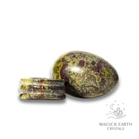 Natural Dragons Blood Jasper crystal egg with stand view c