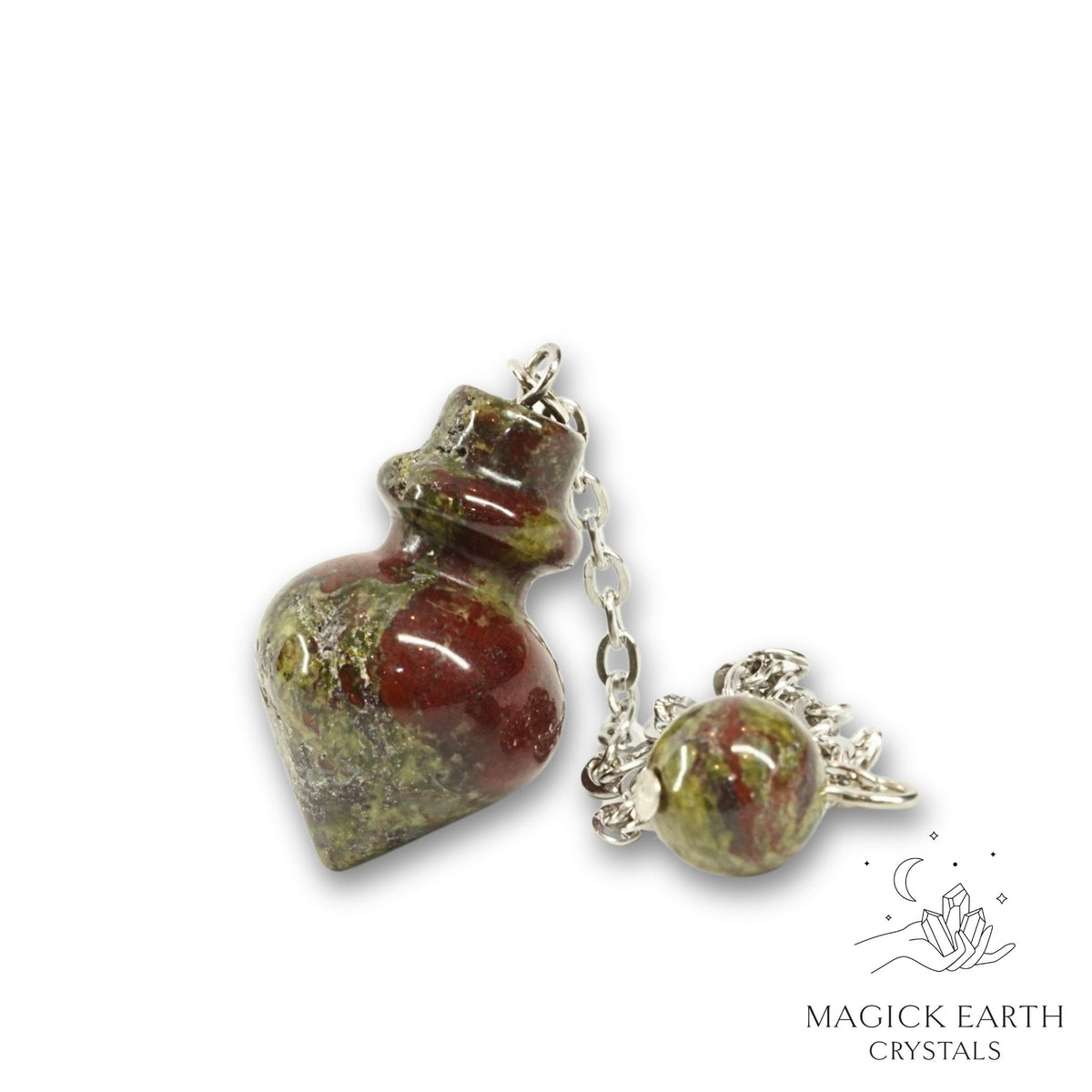 Natural Dragons Blood Jasper crystal flask pendulum view a