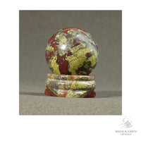 Natural Dragons Blood Jasper crystal sphere with Dragons Blood Jasper Stand view a