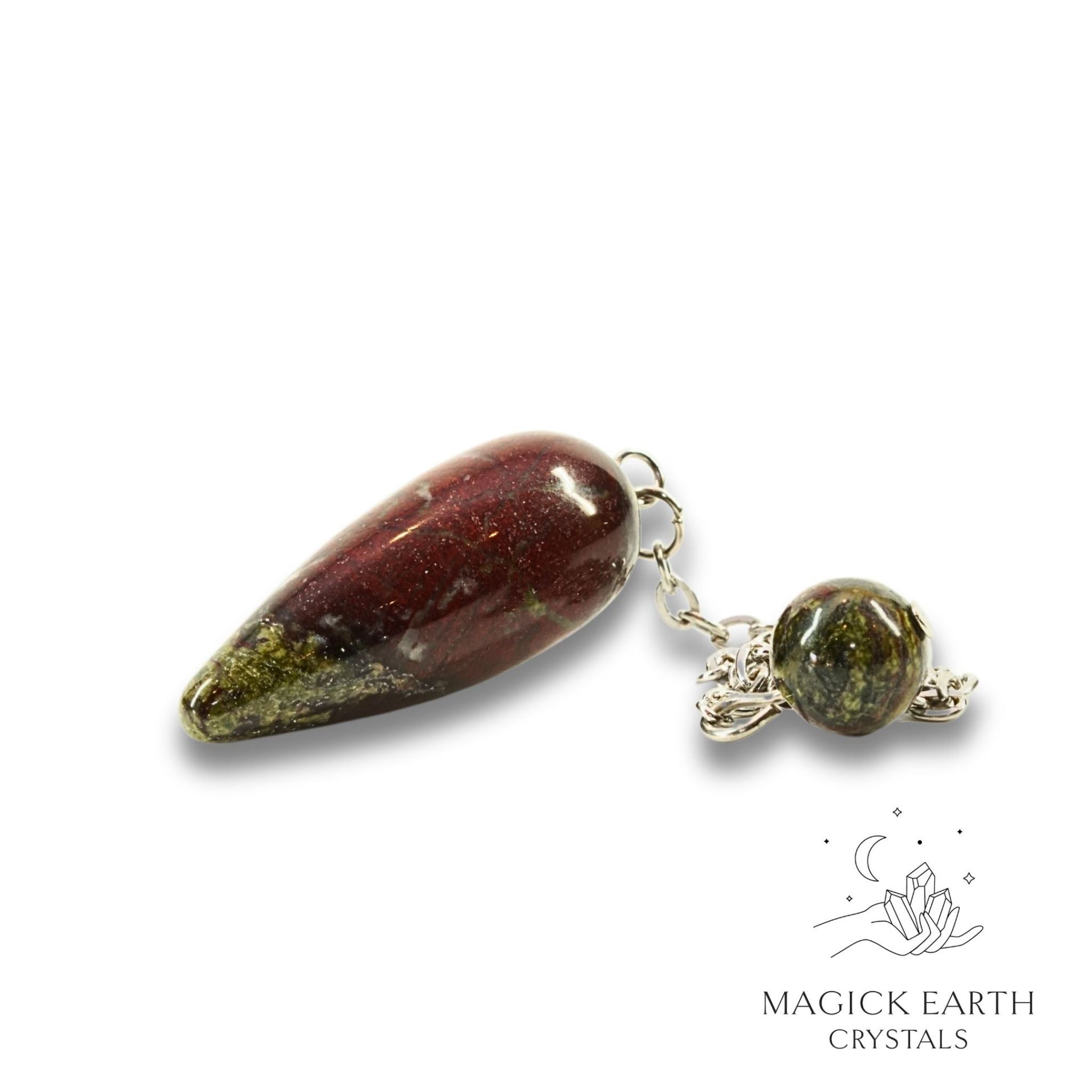 Natural Dragons Blood Jasper teardrop crystal pendulum view a