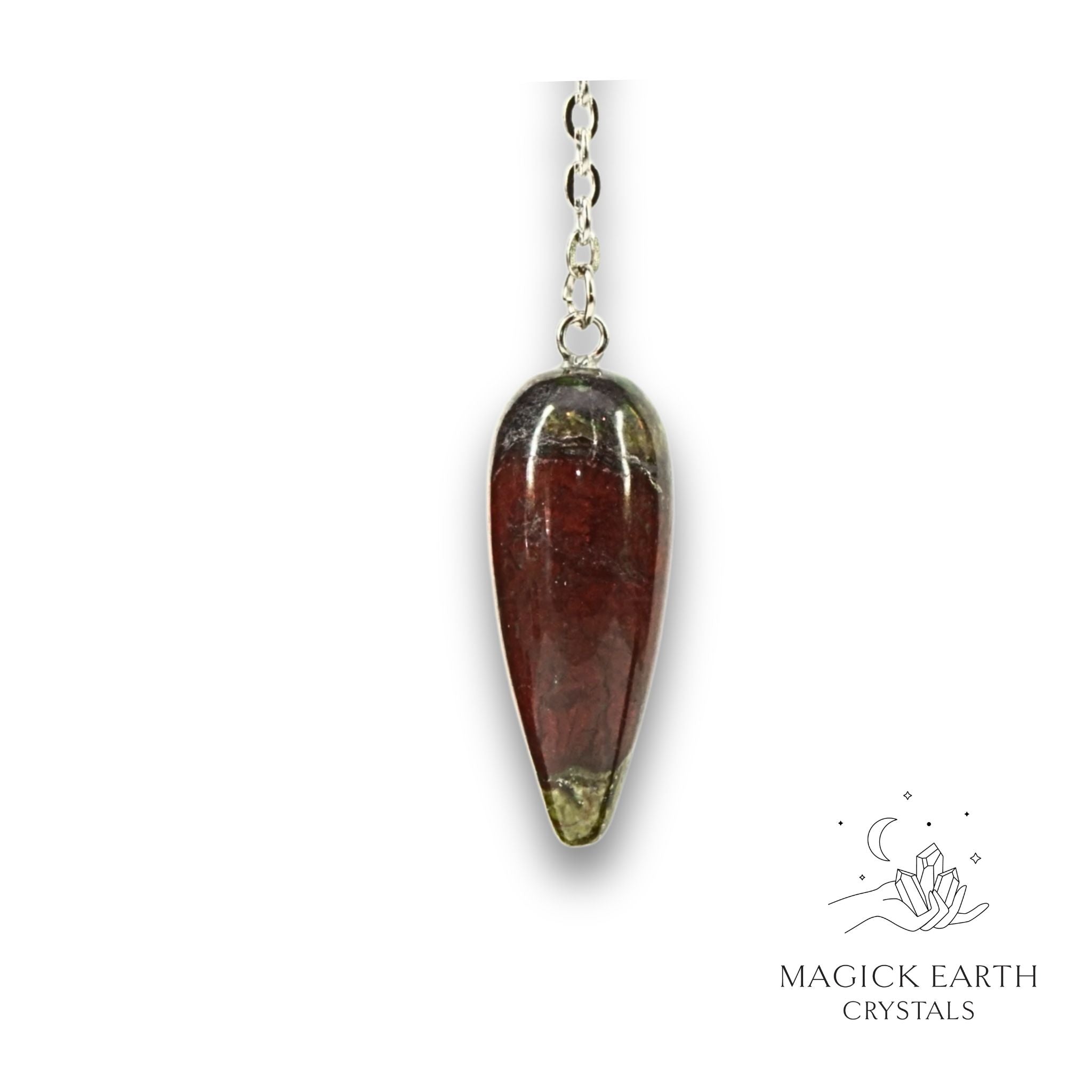 Natural Dragons Blood Jasper teardrop crystal pendulum view b