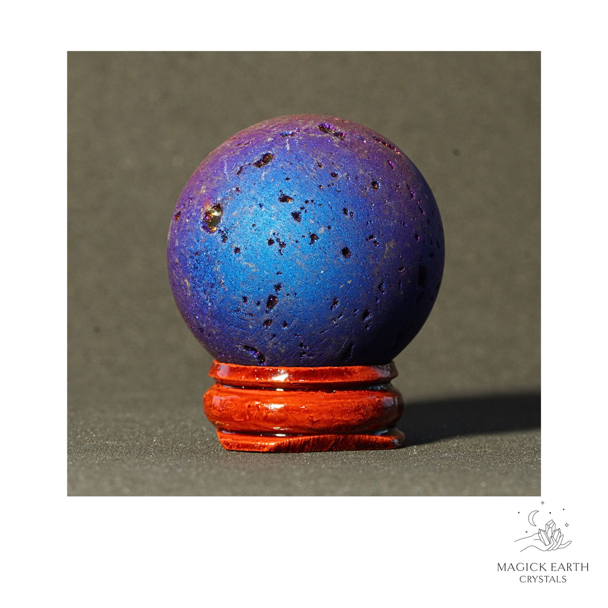 Electroplated Quartz Druzy crystal sphere, blue finish view a