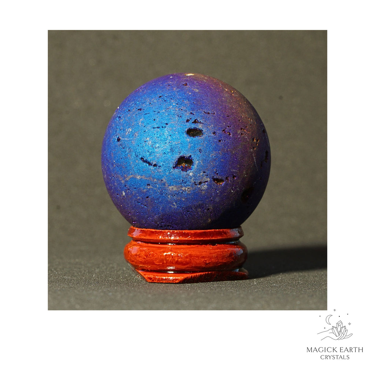 Electroplated Quartz Druzy crystal sphere, blue finish view b